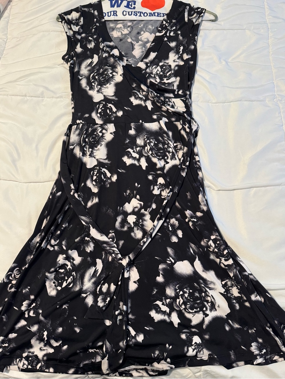 Black & White Floral Wrap Dress - Women